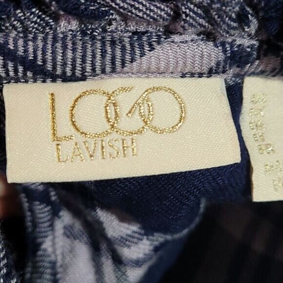 LOGO Lavish Lori Goldstein Woven Plaid Blouse Tunic Top Lace Detail - Picture 5 of 7